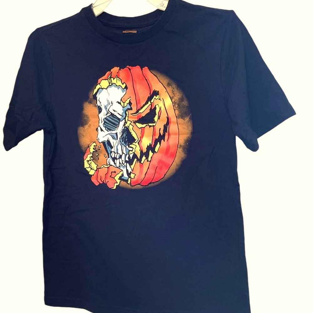 Way To Celebrate Boys Medium 8  Scary Pumpkin Halloween Graphic Shirt Black